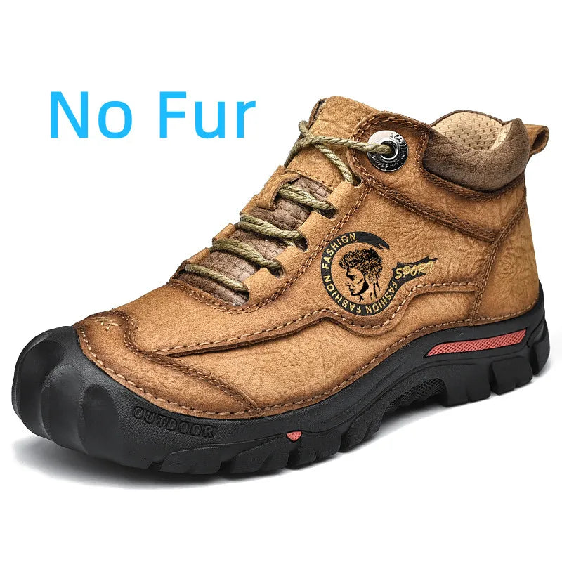 Outdoor Men's Boots Genuine Leather Casual Shoes Climbing Hiking Shoes Warm Winter Boots for Men High Quality Platform Snow Boot GlowCart