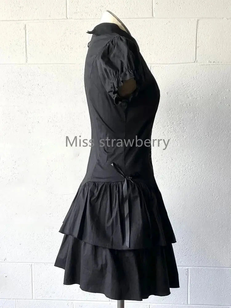 Summer Chic Vintage Black Short Sleeve Dress Women High GlowCart