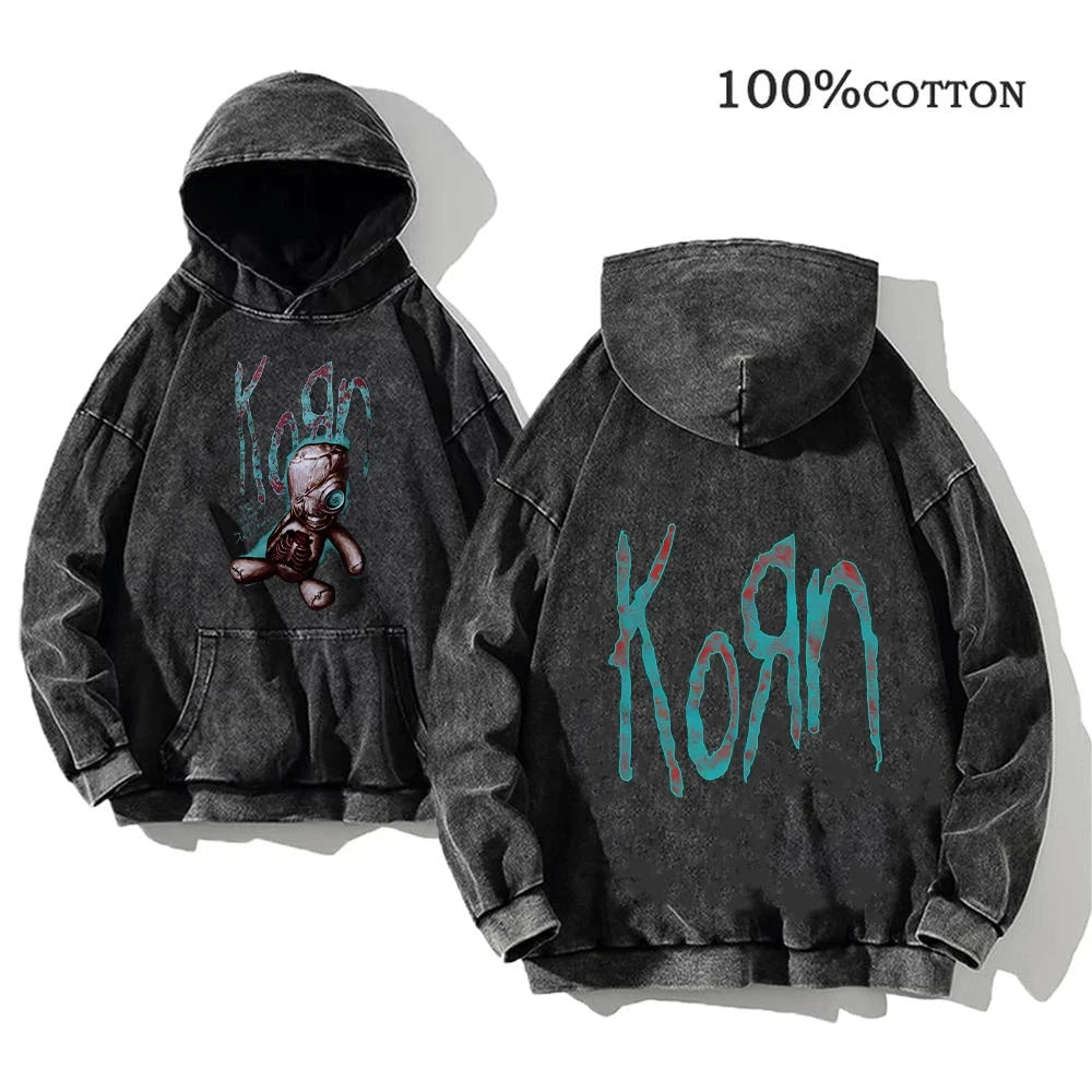 Korn Rock Band World Tour Hoodies Vintage Washed Men's GlowCart