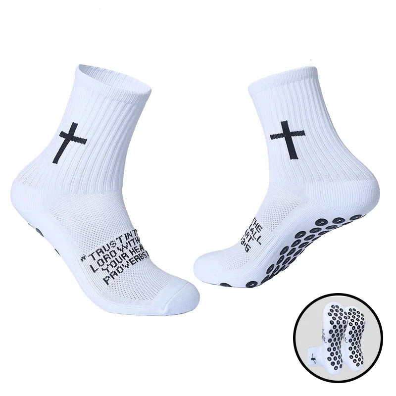 4 Pairs Christian socks Prayer socks Birthday Gifts ,Cross Grip Soccer Socks - Anti-Slip Grips Sports Sock with Bible GlowCart