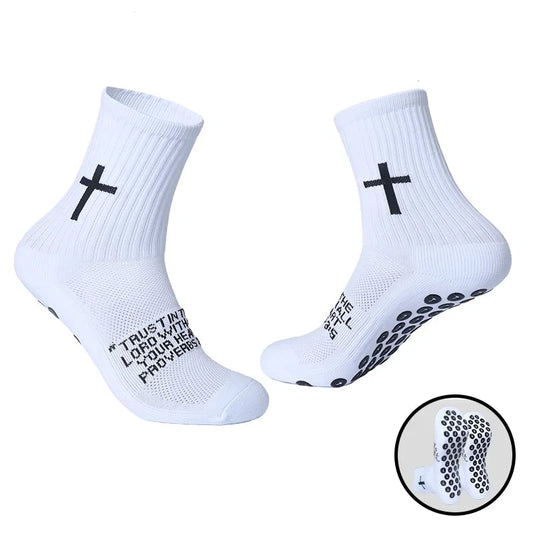 4 Pairs Christian socks Prayer socks Birthday Gifts ,Cross Grip Soccer Socks - Anti-Slip Grips Sports Sock with Bible GlowCart