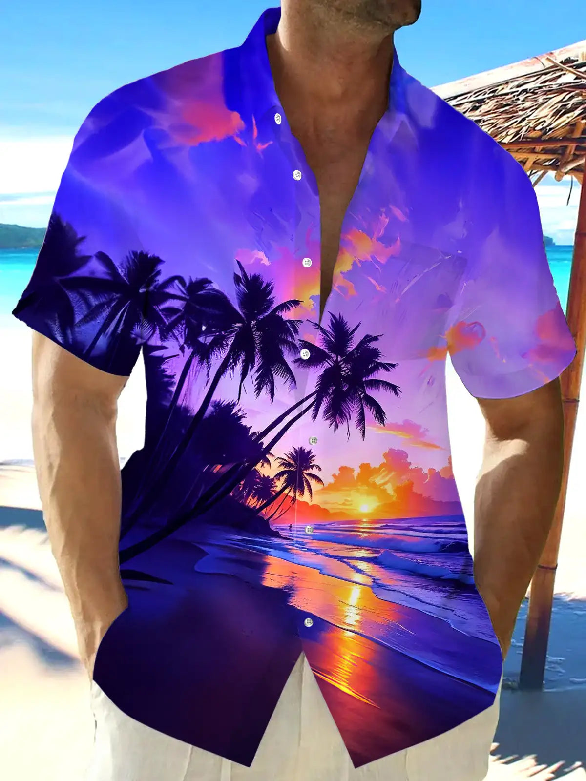 New Hawaii Spring/Summer Fashion Leisure Street Walk Tourist Beach Printed Full Open Short Sleeve Button Shirt, Quick Shipping GlowCart