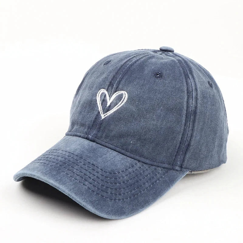 Summer Women Baseball Cap Peach Heart Embroidered Wash Denim GlowCart