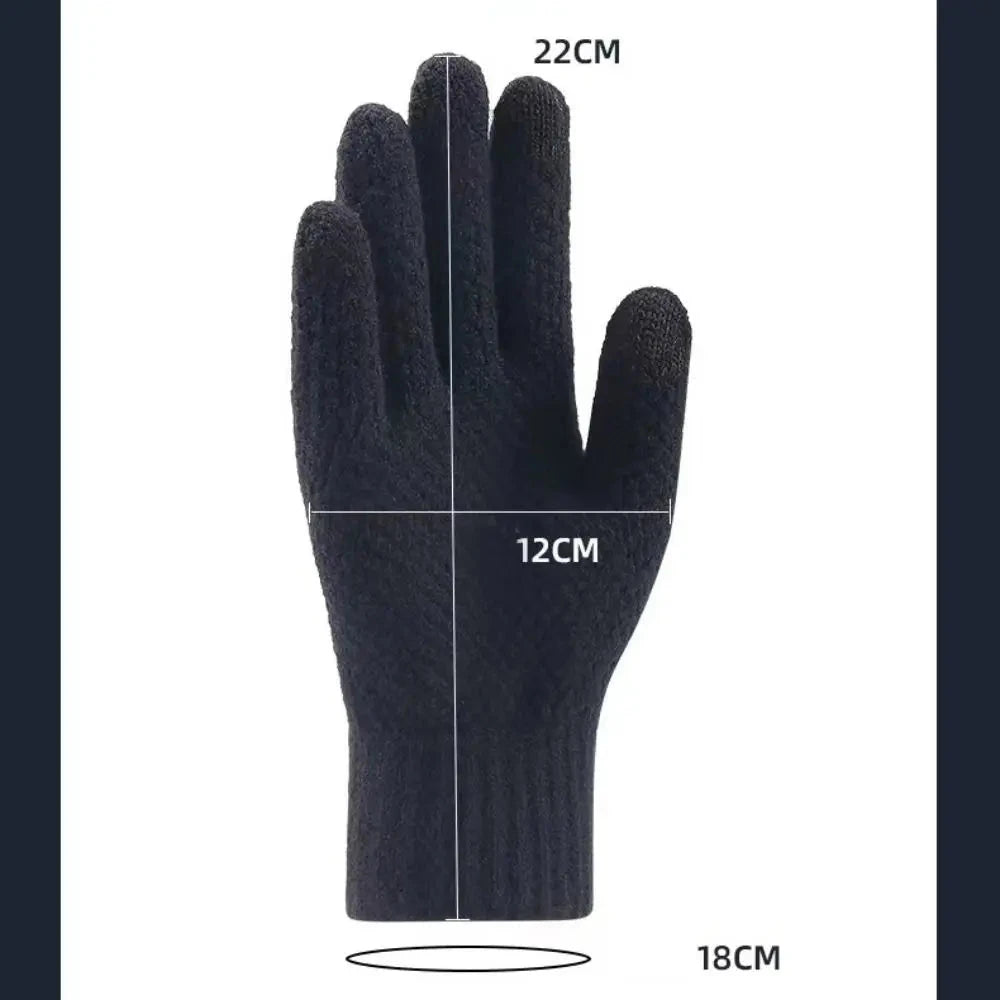 New Men Winter Warm Knitted Gloves Windproof Solid Color Touch Screen Gloves Thickened Plush Cycling Gloves GlowCart