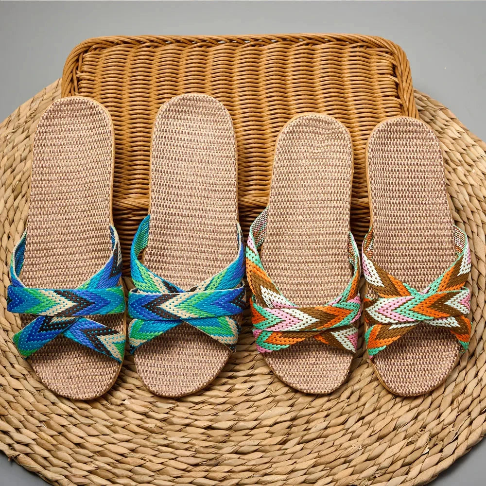 Indoor Slippers Women Home Shoes Lightweight Linen Couple GlowCart