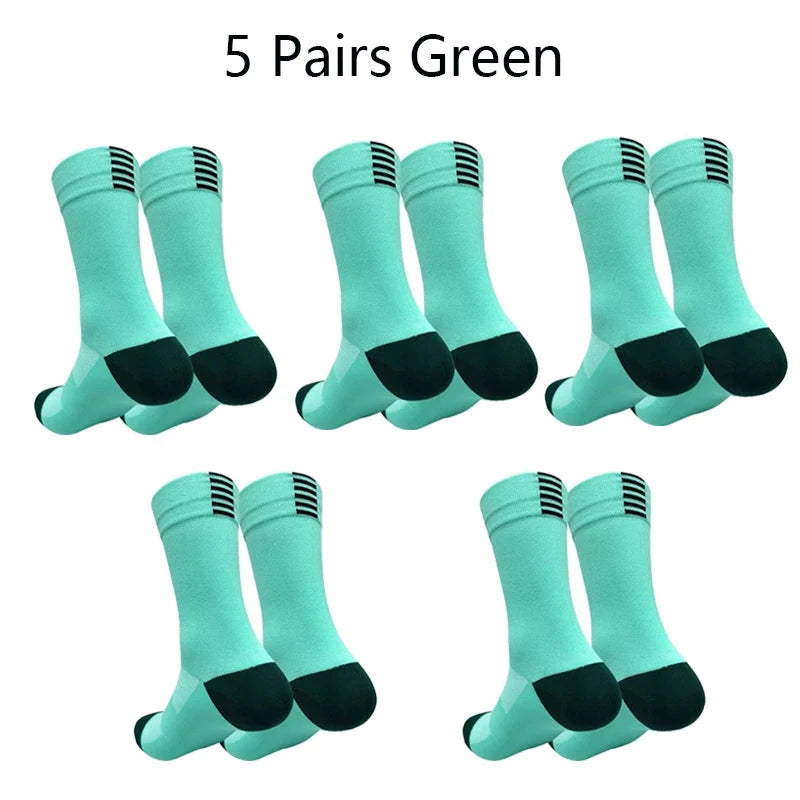 5 Pairs Cycling Sock Men Compression Sports Sock Outdoor MTB Road Bike Socks Running Hiking Breathable Mesh Mid Tube Mountain GlowCart