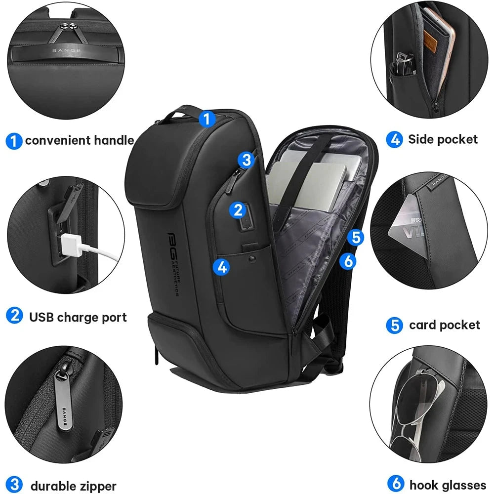 BANGE Business USB Charging Smart Backpacks Fits 15.6 Inch GlowCart