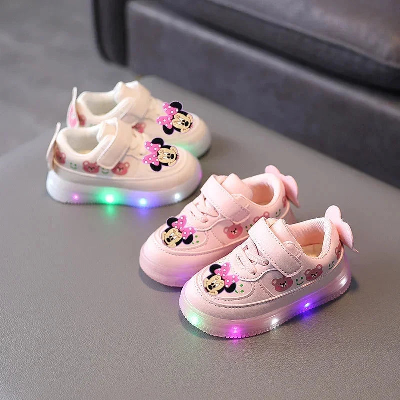 Disney Mickey Mouse Spring Autumn and Winter Children's Lighting Casual Shoes pu Girls and Boys LED Sneakers Board shoes GlowCart