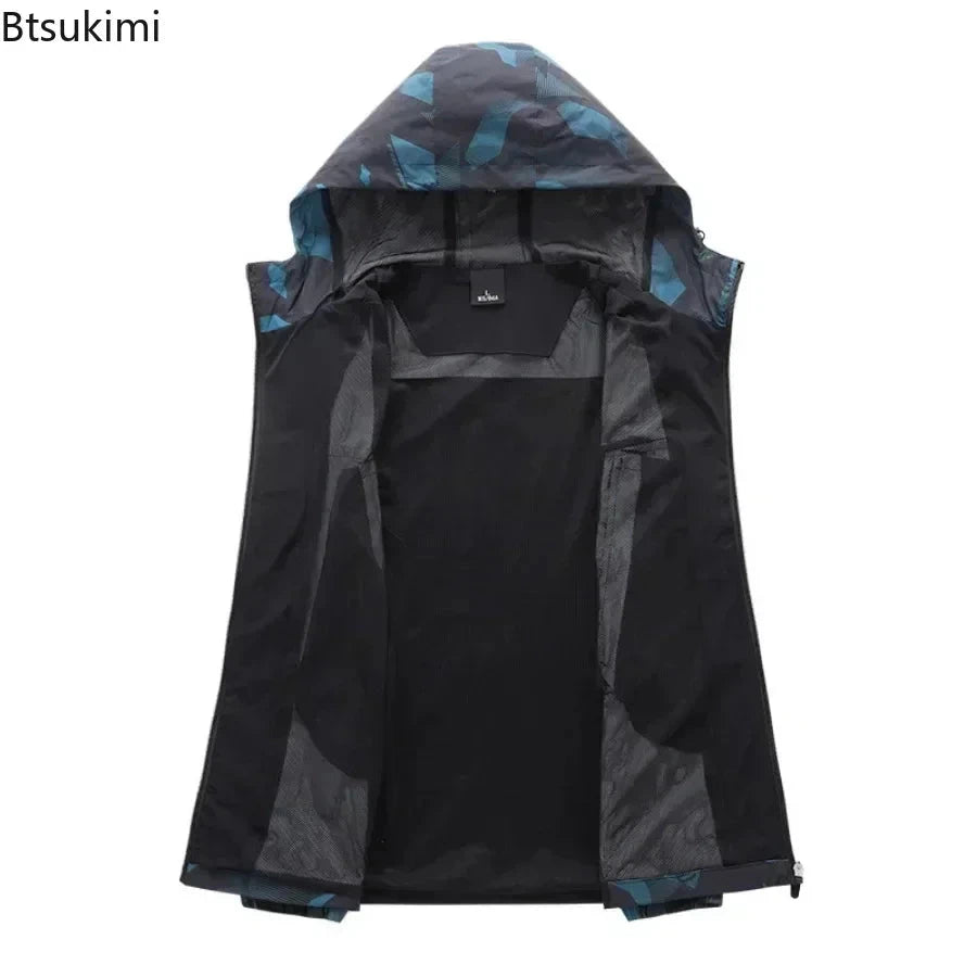 2025 Men's Windbreaker Hooded Jackets Man Hiking Outdoor GlowCart