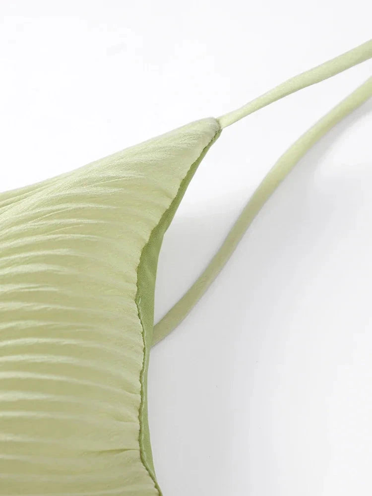 Pleated Perspective Halter Dress V-Neck Hanging Neck Sexy GlowCart