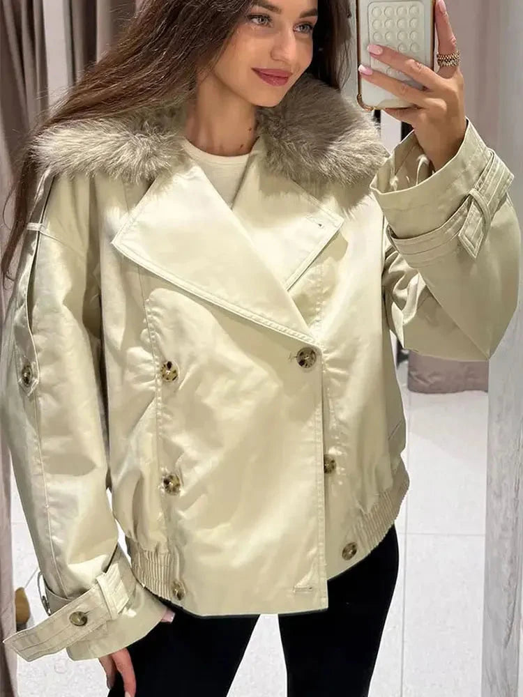 Women's Short Waterproof Windbreaker Lapel Double Breasted GlowCart