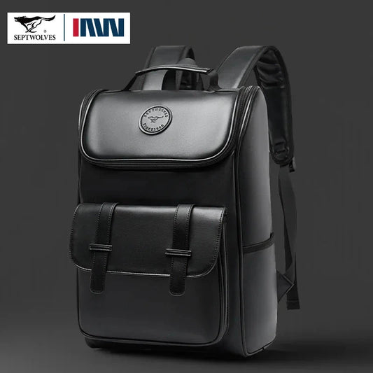 Septwolves Waterproof Leather Laptop Backpack Man Business GlowCart