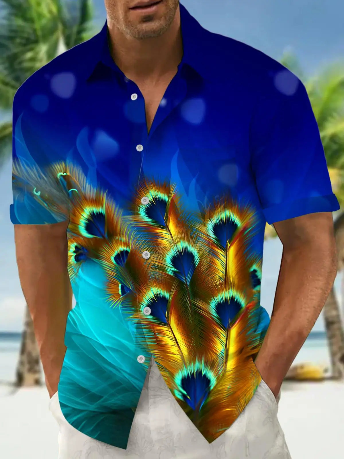 New Hawaii Spring/Summer Fashion Leisure Street Walk Tourist Beach Printed Full Open Short Sleeve Button Shirt, Quick Shipping GlowCart