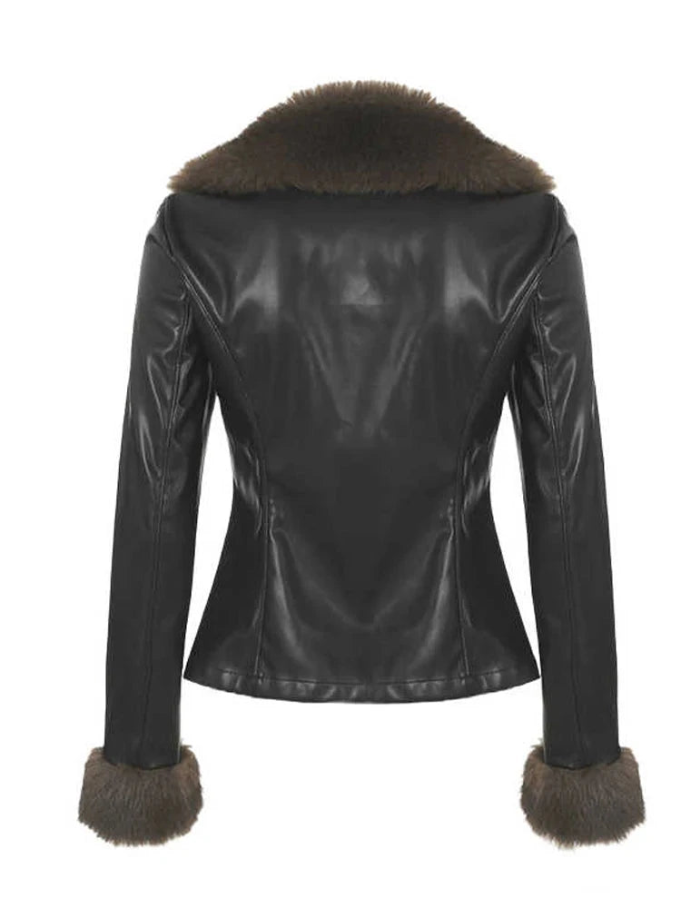 2025 Winter Women American Retro Pu Faux Leather Jacket Y2k GlowCart