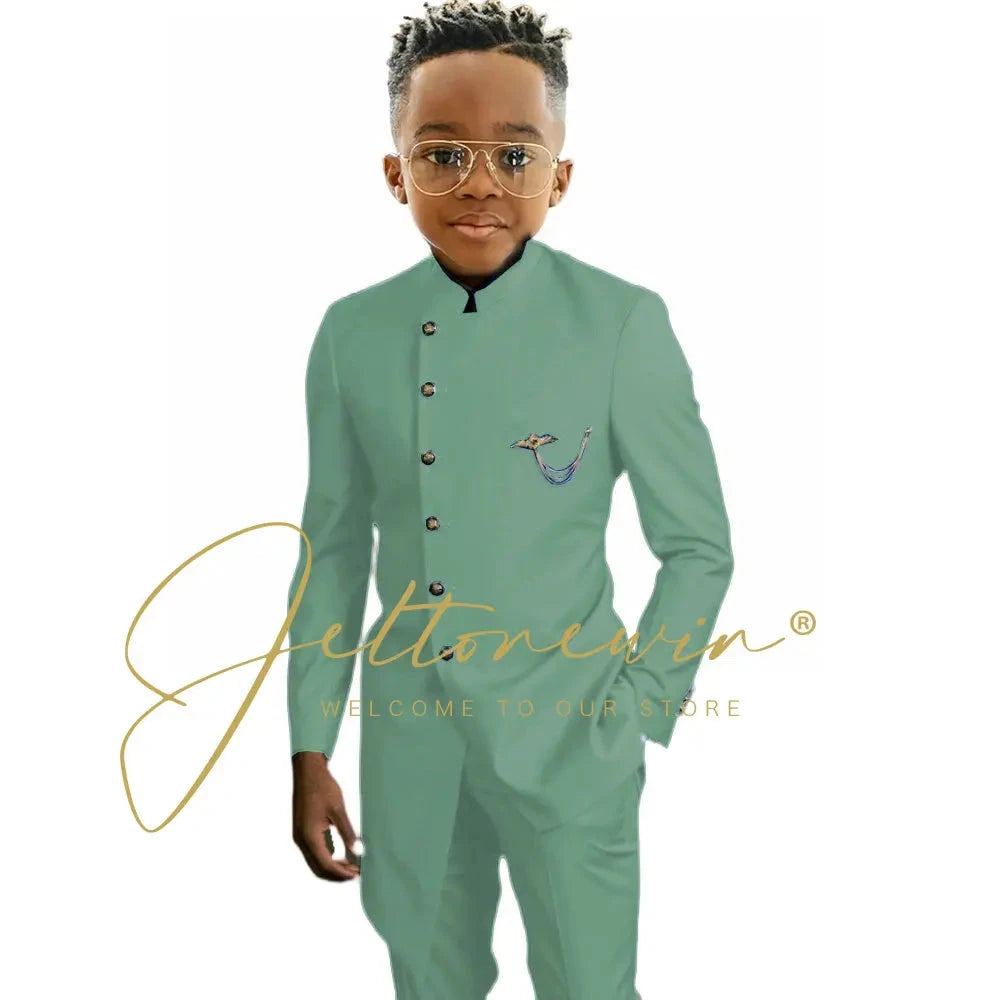Royal Blue African Design Boys Suits Set For Wedding Formal Tuxedo Kids Costume Piano Performance Children Tailor Made GlowCart