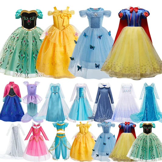 Princess Dress for Girls Elsa Anna Cosplay Costume Kids Jasmine Belle Cinderella Aurora Halloween Christmas Party Elegant Dress GlowCart