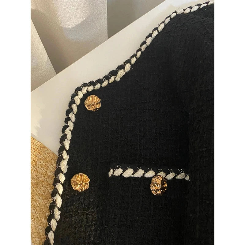 MEXZT Vintage Tweed Jacket Women Elegant Cropped Quilted GlowCart