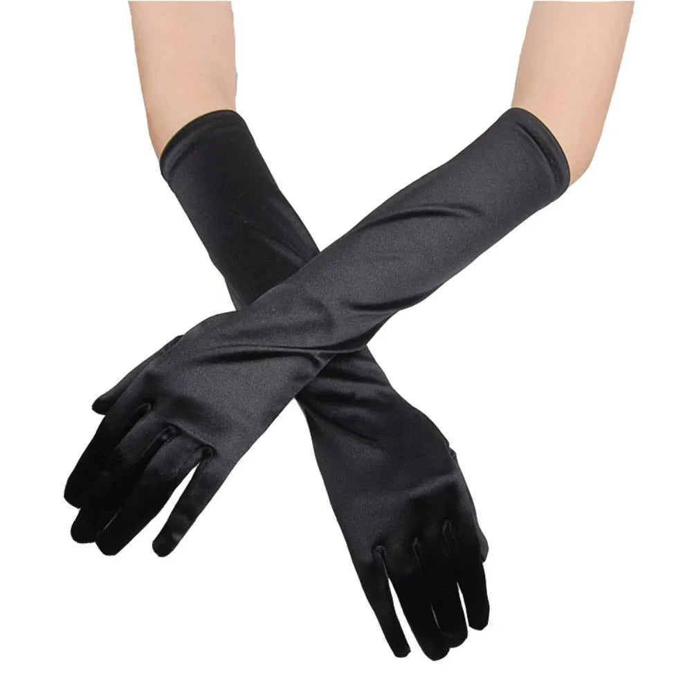 1Pair Women's Evening Party Formal Gloves Solid Color Satin GlowCart