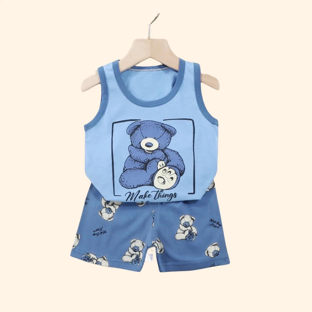 2PCS Children Sets Kids Clothes Vest Suit  Summer Children Clothing baby Cotton T-Shirts Shorts Tank Top  Boys Girls Sleeveless GlowCart