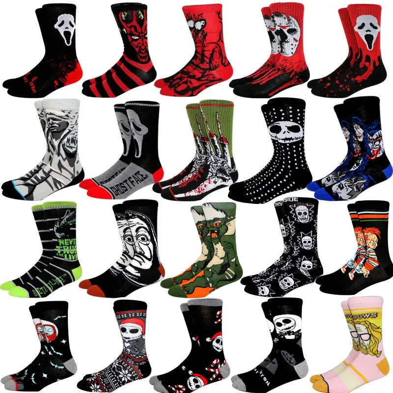 New Anime Funny Socks Long Men's Socks Cosplay Hip Hop Novelty HALLOWEE Crazy Soken Skateboard Socks horrible Women's Socks GlowCart