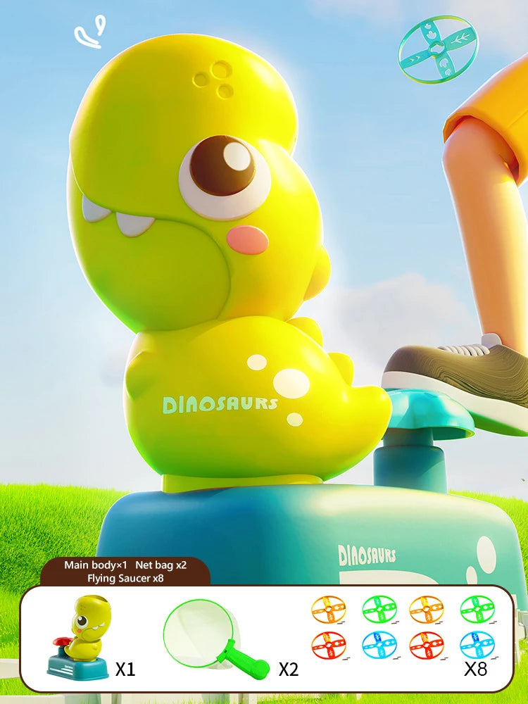 Air Launcher Flying Saucer Toy Cartoon Dinosaur Foot Launchers Outdoor UFO Disc Saucer Kids Jump Sport Games Toy for Boys GlowCart