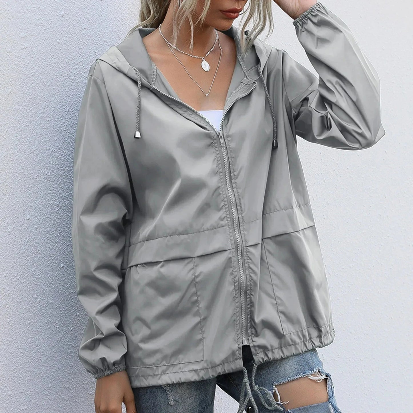 Solid Hooded Windproof Quick Dry Coat Ultra-Light Short GlowCart