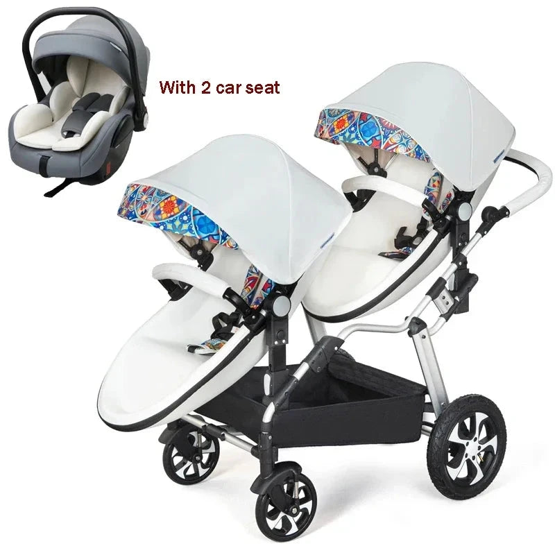 NEW Twins baby stroller 2 in 1 foldable two children PU leather waterproof stroller Double baby carriage twin strollers for 2 GlowCart