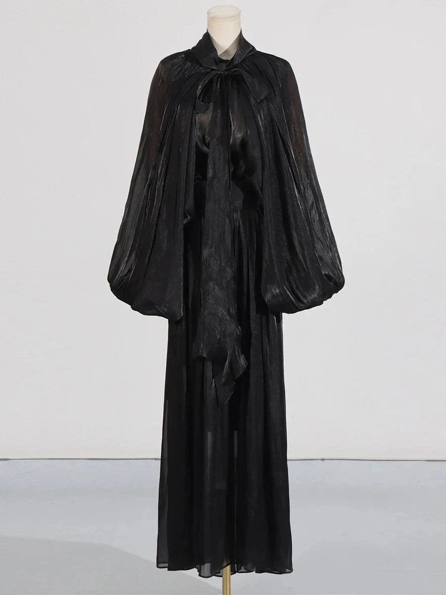 VGH Minimalist Spliced Folds Maxi Dresses for Women Scarf GlowCart