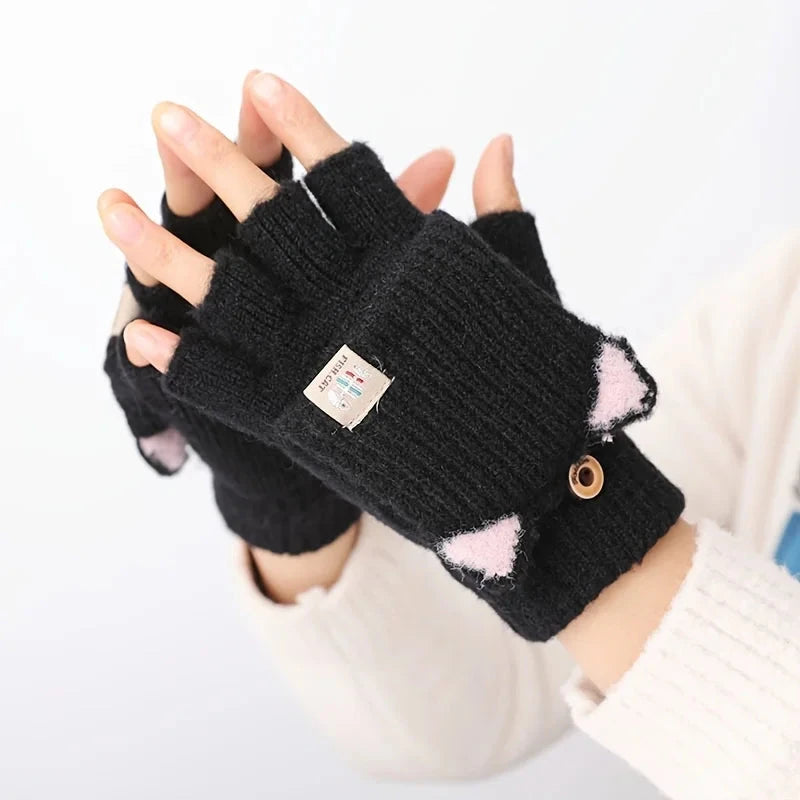 Winter Women Knitted Gloves Thick Woolen Female Mittens Cute GlowCart