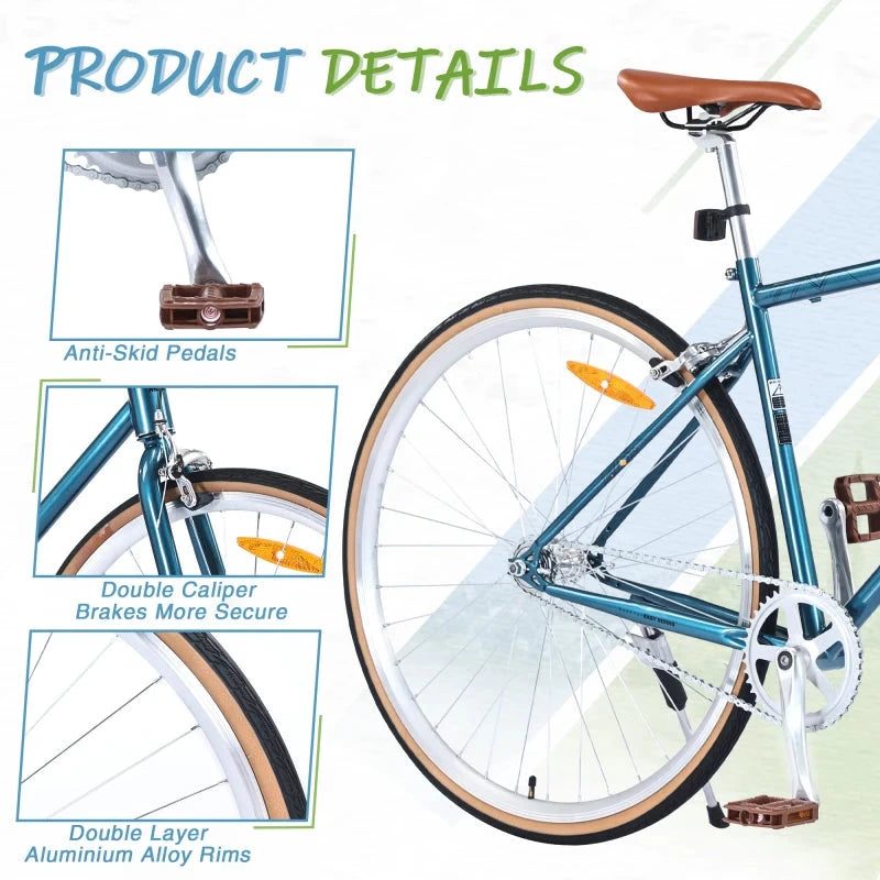 Single Speed Retro style 700C Road Bike For men women's City Bicycle,Steel Frame GlowCart