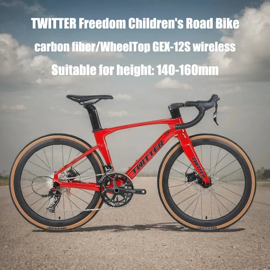 Twitter children's carbon fiber road bike 24 inch Hydraulic Disc Brake Road Racing Bicycle WheelTop GEX-12S  student bicicleta GlowCart