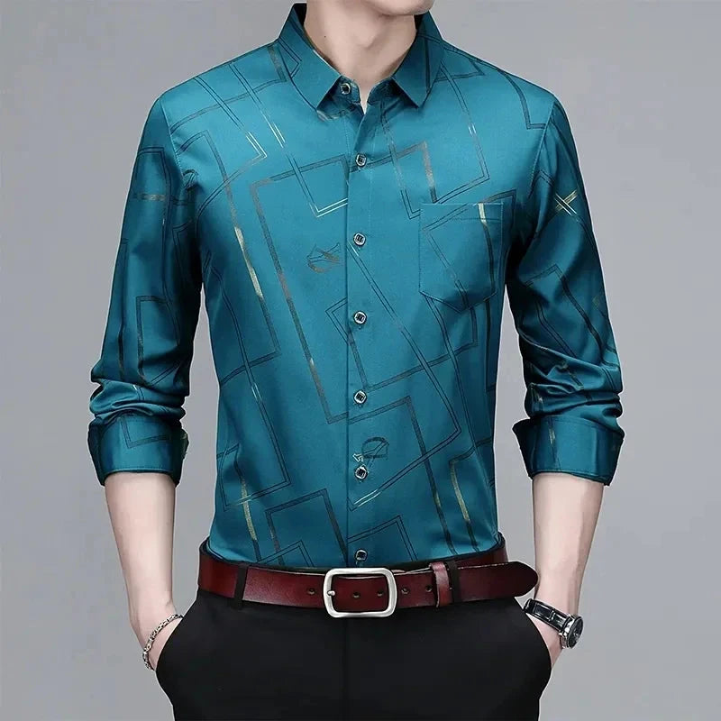 Men's Casual and Fashionable Long Sleeved Printed Shirt, Non GlowCart