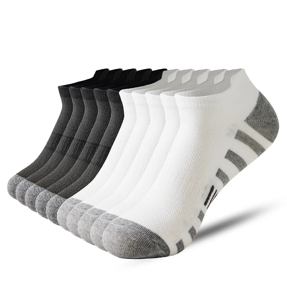 10 Pairs Men's Ankle Socks Summer Thin Men's Mesh Breathable Sports Short Socks Black Teenager Striped student Socks Gift 39-44 GlowCart