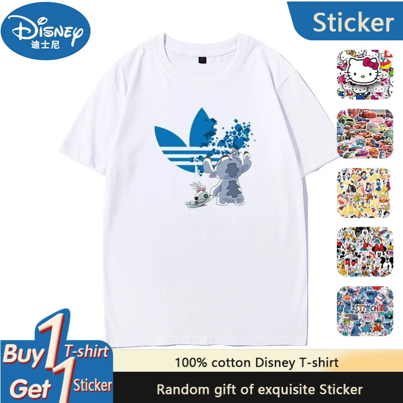 Disney Stitch Short Sleeve T-Shirt Men's and Women's Joint Summer Cotton Loose Large Size Couple Wear Stitch Short Sleeve Top GlowCart
