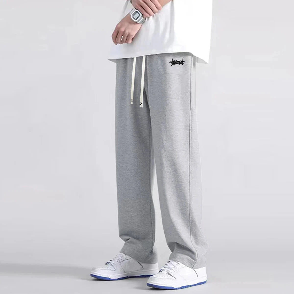 Men's solid color straight leg jogging pants, suitable for GlowCart