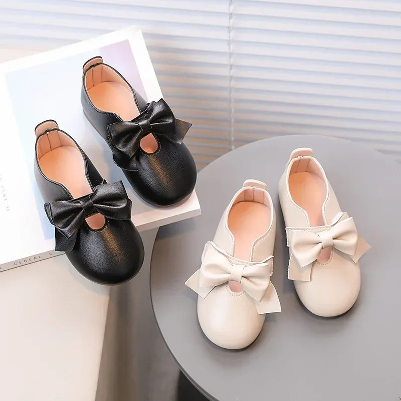 Children Leather Shoes with Bow-knot Round-toe Solid Color Soft Kids Casual Shoes Sweet Princess Girls Flats Moccasin Shoes GlowCart