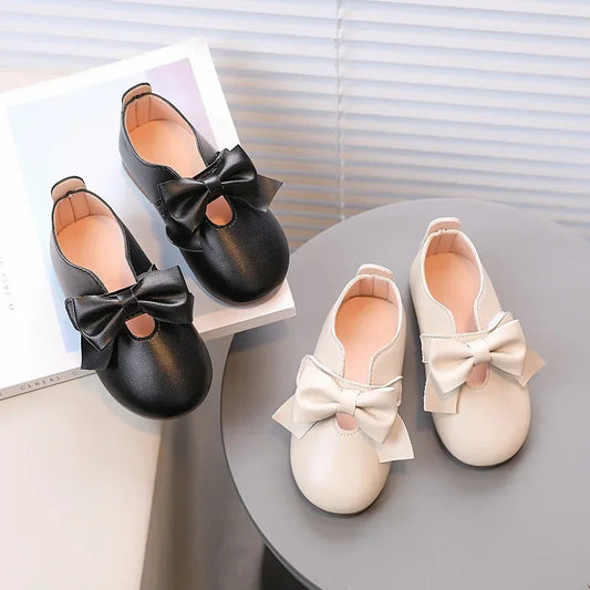 Children Leather Shoes with Bow-knot Round-toe Solid Color Soft Kids Casual Shoes Sweet Princess Girls Flats Moccasin Shoes GlowCart