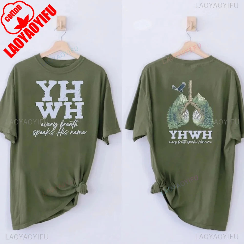 YHWH Womens T-shirt Short Sleeve Summer Casual Fashion Tops Cotton Tee Every Breath Speaks His Name Yahweh Tree Lungs Design Tee GlowCart
