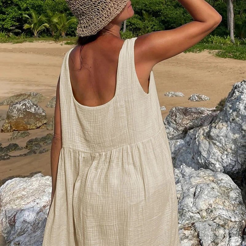 Newly 100% Cotton Gauze Dress For Women 2023 Square Collar GlowCart