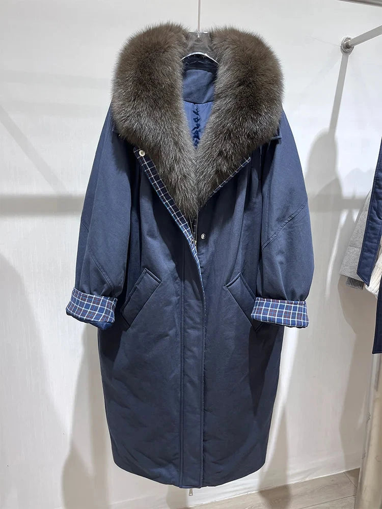 Autumn Winter Women Goose Down Jacket Real Natural Fox Fur GlowCart