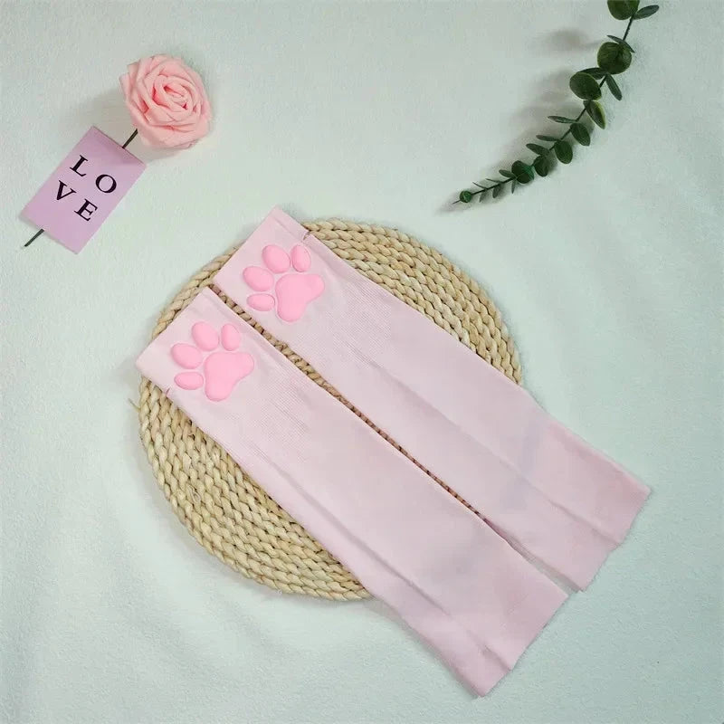 2024 Cute 3D Silicone Pink Cat Claw Paw Pads Soft Fingerless GlowCart