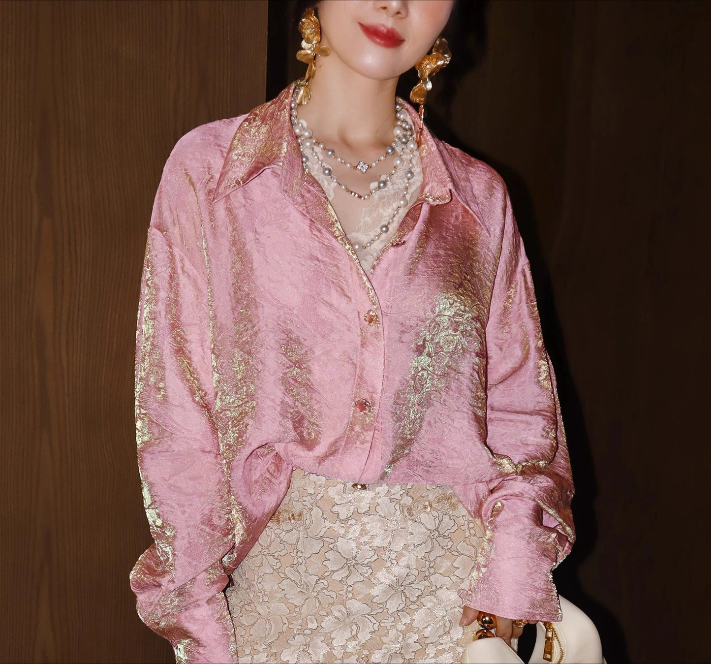 Gorgeous Retro Jacquard Long Sleeve Shirt Women French High-End Light Luxury Socialite Gentle Fairy Style Loose Slim Shirt Top GlowCart