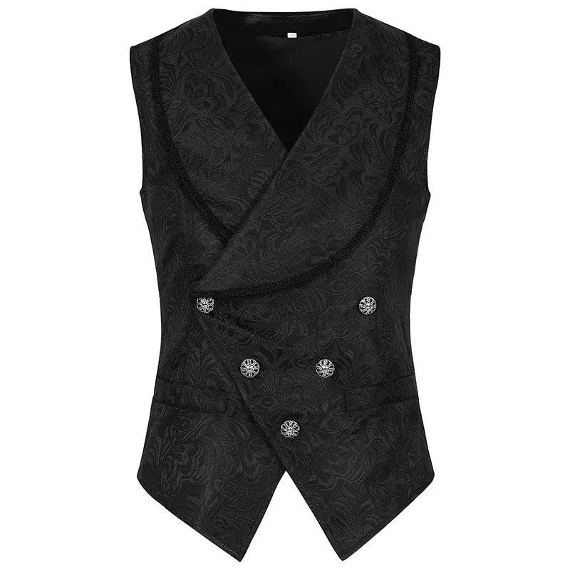 2025 New Men's Medieval Gothic Suit Vest Male Black Classic GlowCart