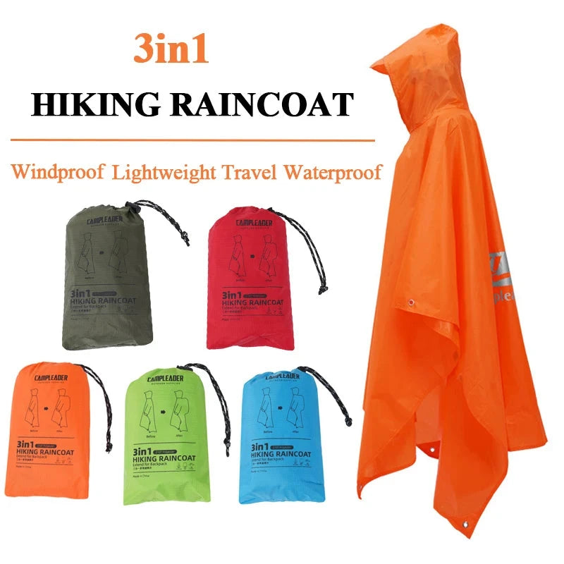 3 In 1 Waterproof Raincoat Lightweight Outdoor Hiking Rain GlowCart