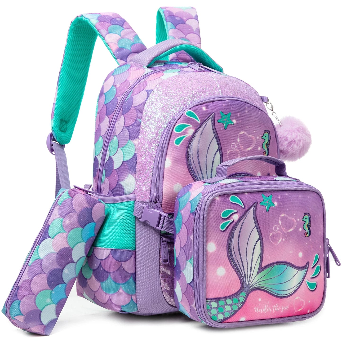 Backpacks for Girls School Bag Ages 8-10 with Lunch Box Kids Bookbag Set Travel Backpack for Preschool Elementary Students GlowCart
