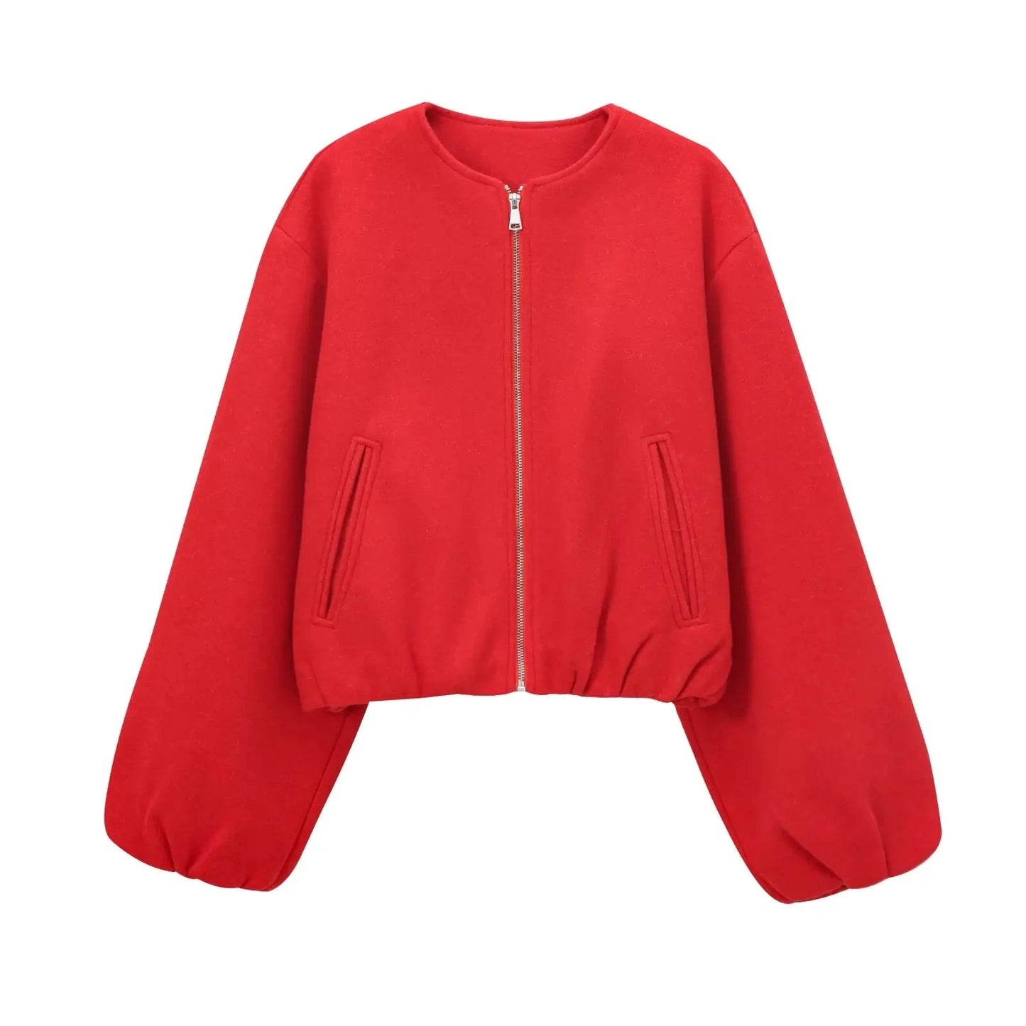 MUJER Red Zipper Bomber Jackets for Women Soft Cropped GlowCart