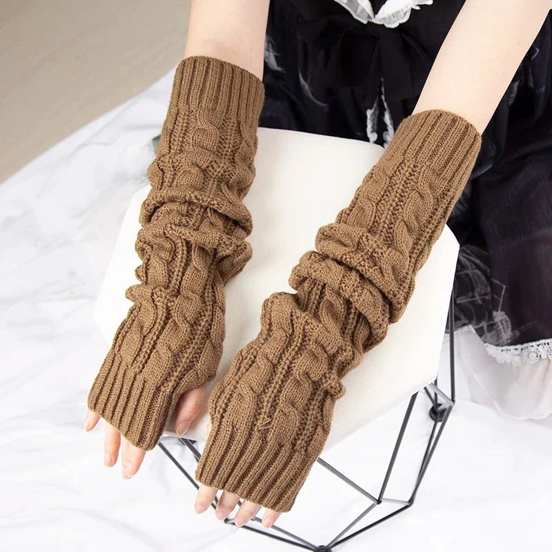Women's Winter Mitten Knitted Arm Warmers Long Fingerless GlowCart