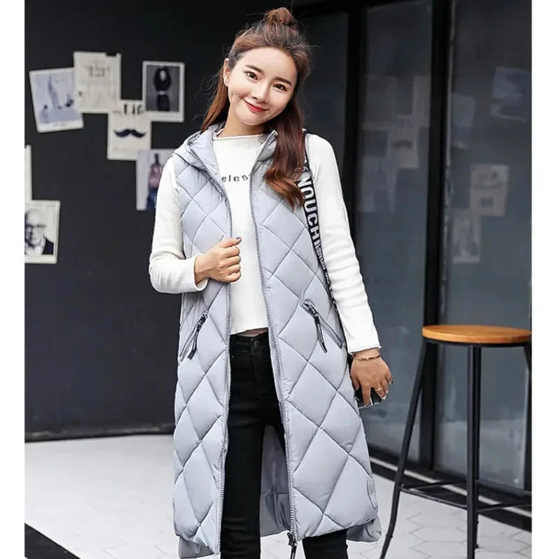Women's Sleeveless Vest Long Down Padded Jacket Solid Color GlowCart