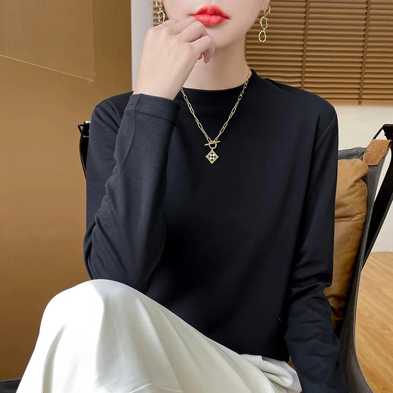 Spring and Autumn Half-high-necked Women's Long-Sleeved GlowCart