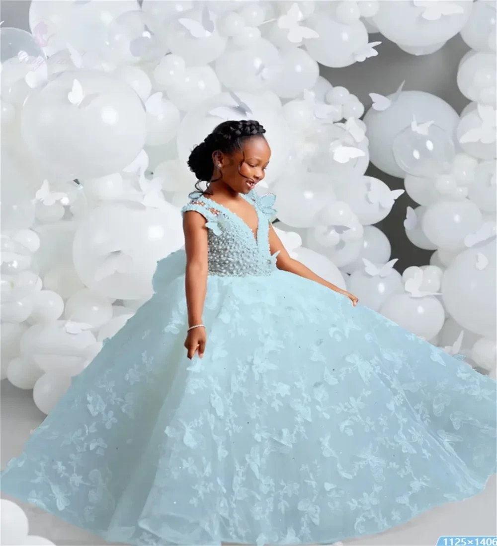 White V-neck Luxury Flower Girl Dresses For Wedding GlowCart